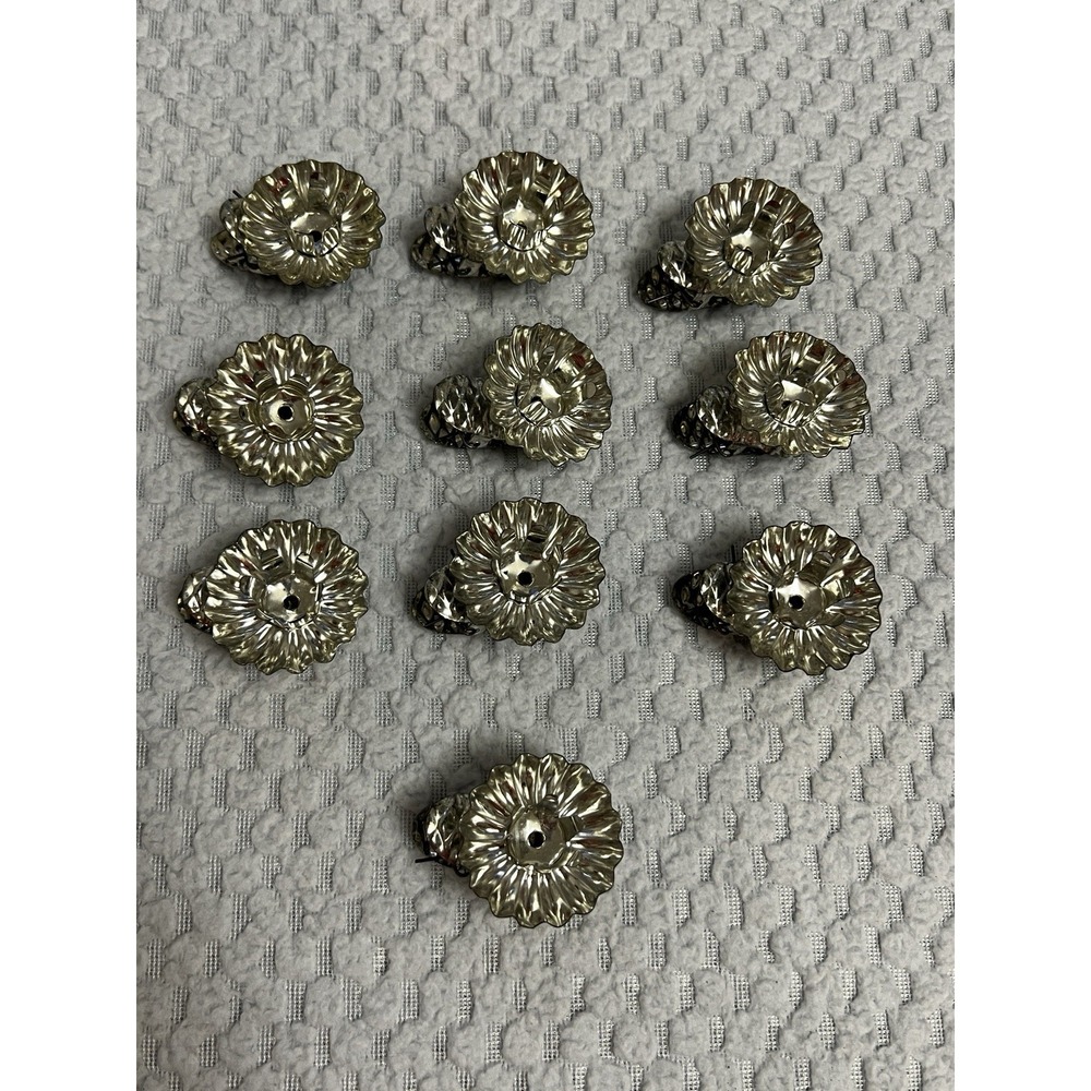 Vtg Silver Tin Christmas Tree Candle Clips Holder Granny MCM Holiday Ornament
